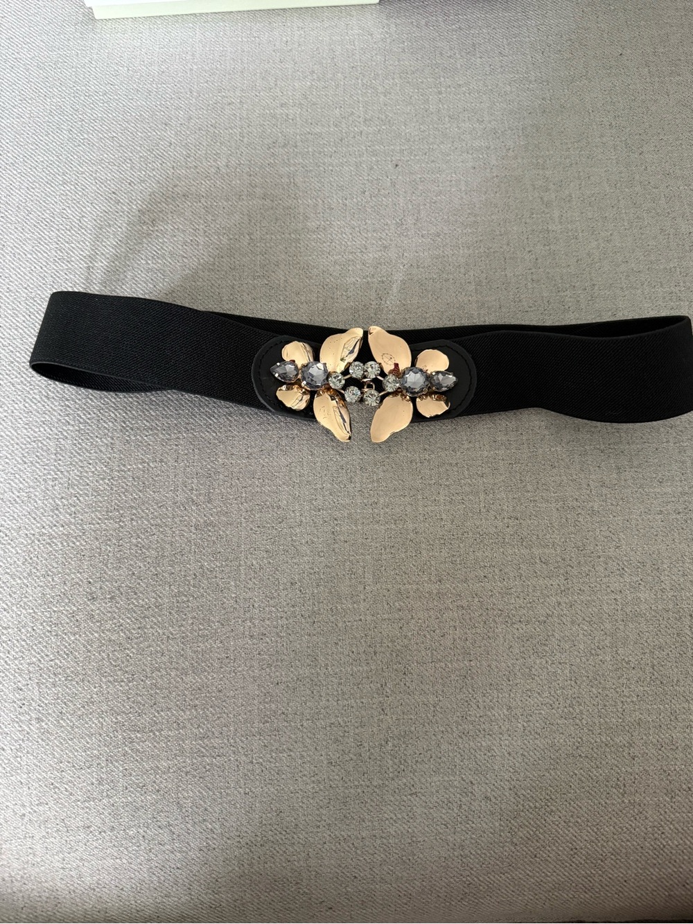 BCBGeneration Black Elastic Belt with Gold Butterfly Crystal Accent